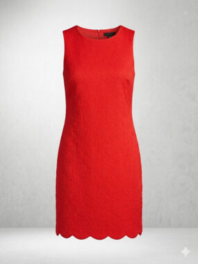 Anne Klein Red/ Coral Sleeveless Scallop-Hem Dress Size M